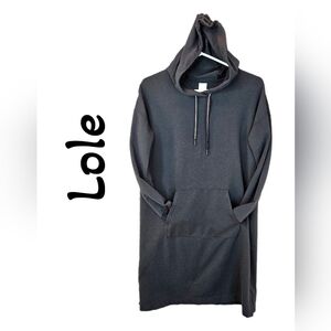 Lole Womens Faded Black Hooded Sweatshirt Dress Sz Xs Kangaroo Pockets